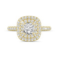 1.00 quilates anillo solitario halo doble con un diamante cojín en oro amarillo