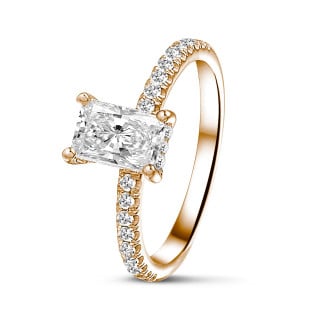 Compromiso - 1.00 quilates anillo solitario con diamante de talla radiante y halo oculto en oro rojo