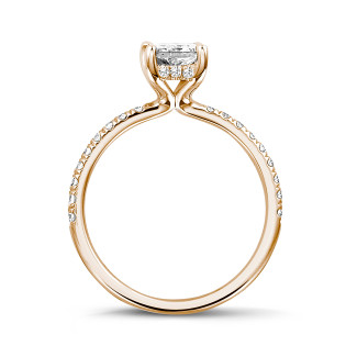 Compromiso - 1.00 quilates anillo solitario con diamante de talla radiante y halo oculto en oro rojo