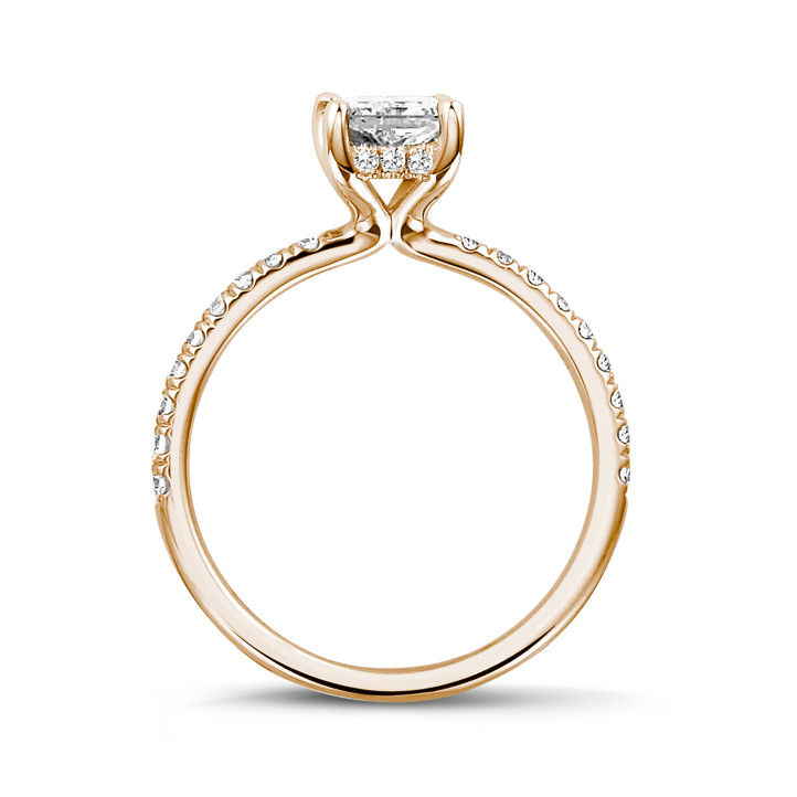 1.50 quilates anillo solitario con diamante de talla radiante y halo oculto en oro rojo