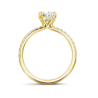 Compromiso - 1.50 qt anillo solitario en oro amarillo con diamante ovalado y halo oculto