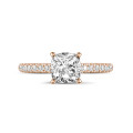 0.70 quilates anillo solitario de diamante cojín y halo oculto en oro rojo 