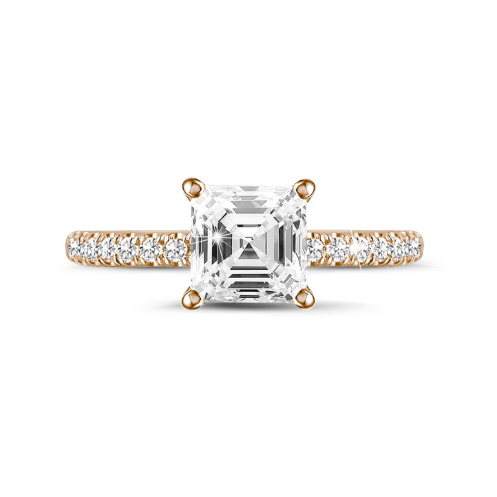 0.70 quilates anillo solitario diamante de corte asscher y halo oculto en oro rojo 
