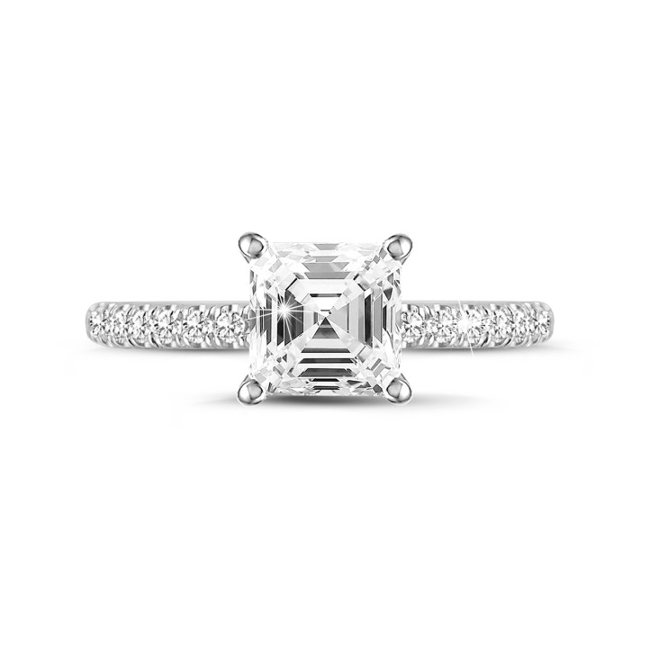 1.20 quilates anillo solitario diamante de corte asscher y halo oculto en oro blanco 