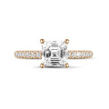 2.00 quilates anillo solitario diamante de corte asscher y halo oculto en oro rojo 