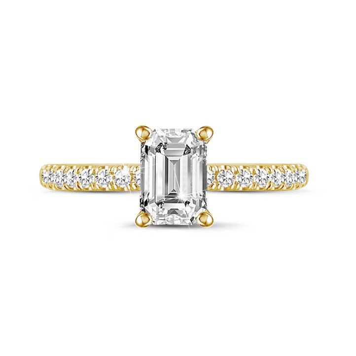 2.00 quilates anillo solitario con diamante talla esmeralda y halo oculto en oro amarillo