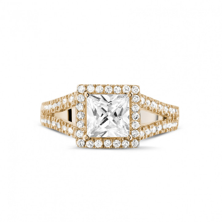 1.20 quilates anillo solitario en oro rojo con diamante talla princesa y diamantes laterales