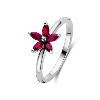 Anillo Flor con Pétalos de Rubí talla marquesa