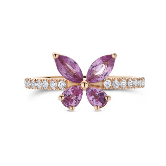Anillos - Anillo Mariposa con Alas de Zafiro Rosa talla Marquesa y Pera