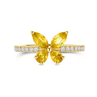 Anillos - Anillo mariposa con alas de zafiros amarillos talla marquesa y pera