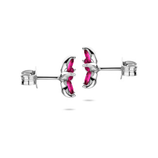 Pendientes - Pendientes Flor con Pétalos de Rubí Rojo talla marquesa en oro blanco