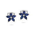 Pendientes Flor con Pétalos de Zafiro Azul talla marquesa en oro blanco