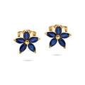 Pendientes Flor con Pétalos de Zafiro Azul talla marquesa en oro amarillo