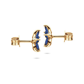 Pendientes - Pendientes Flor con Pétalos de Zafiro Azul talla marquesa en oro amarillo