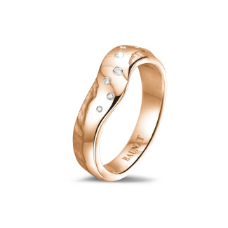 Anillo oro - Alianza diamante (anillo) en oro rojo con pequeños diamantes