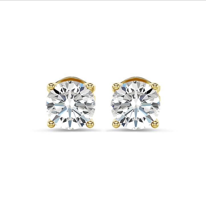 2.00 quilates pendientes solitario en oro amarillo con diamante redondo
