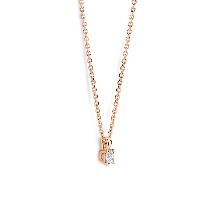 Colgante solitario de 0,15 quilates con diamante talla radiante en oro rojo