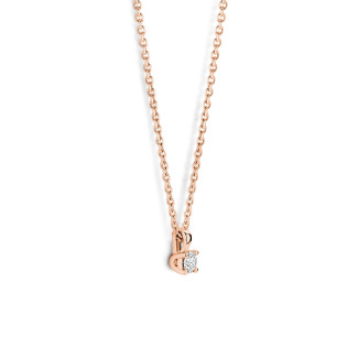 Gargantilla - Colgante solitario de 0,15 quilates con diamante talla redonda en oro rojo