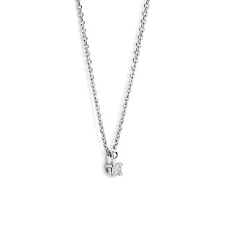 Gargantilla - Colgante solitario de 0,15 quilates con diamante talla cushion en oro blanco