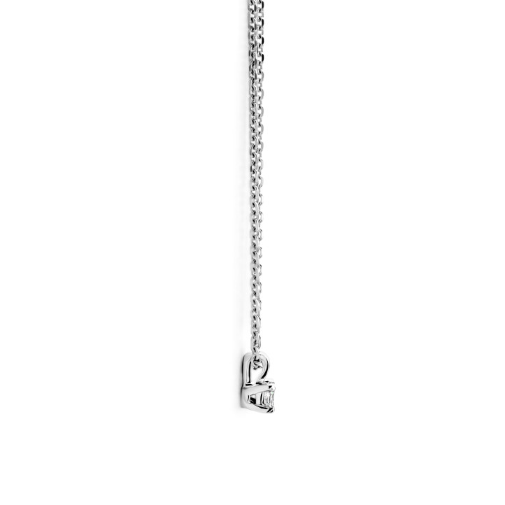 Colgante solitario de 0,15 quilates con diamante talla cushion en oro blanco