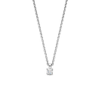 Gargantilla - Colgante solitario de 0,15 quilates con diamante talla redonda en oro blanco