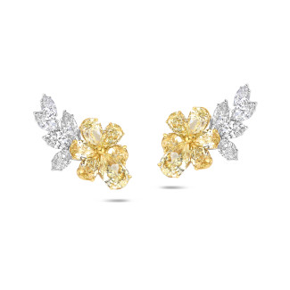 Alta joyería - Pieza única – Pendientes florales de 12,56 quilates en oro amarillo y blanco con diamantes amarillos