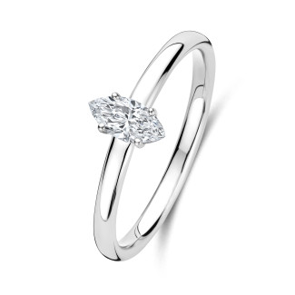 0.15 quilates anillo solitario con diamante talla marquesa en oro blanco