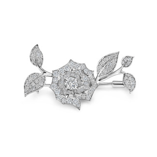 Gargantilla - Broche con diseño de rosa de diamantes de 1,50 quilates en oro blanco