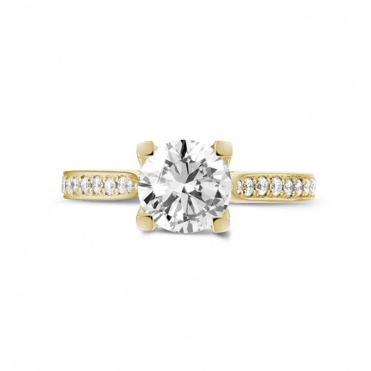 1.25 quilates anillo solitario diamante en oro amarillo con diamantes en los lados