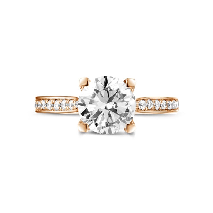 1.50 quilates anillo solitario diamante en oro rojo con diamantes en los lados