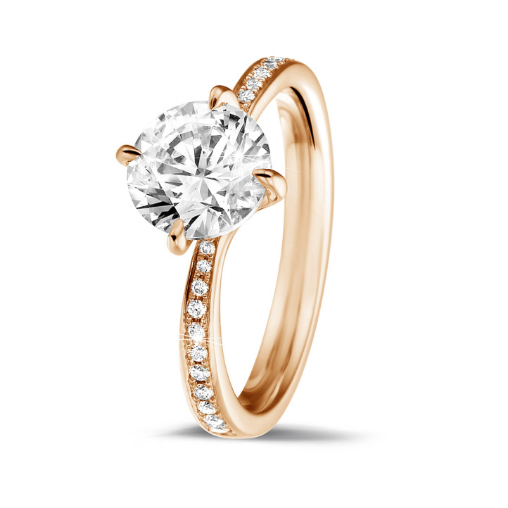 1.50 quilates anillo solitario diamante en oro rojo con diamantes en los lados