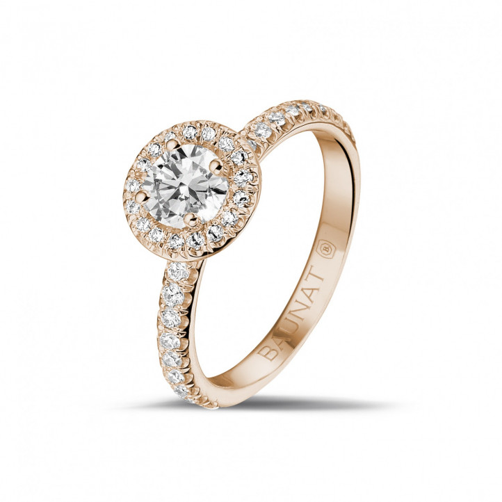 0.50 quilates Halo anillo solitario en oro rojo con diamantes redondos