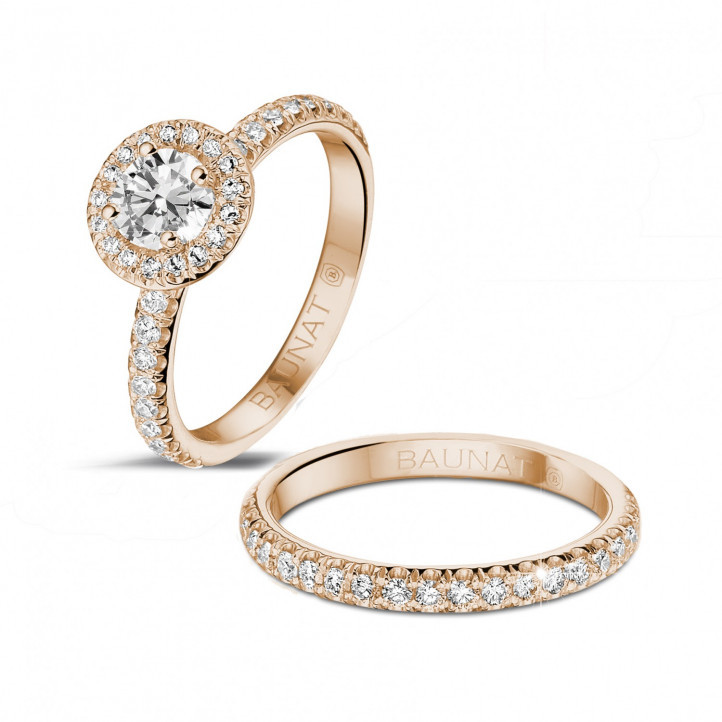 0.50 quilates Halo anillo solitario en oro rojo con diamantes redondos