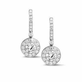 Joyería de boda - 1.55 quilates pendientes diamantes halo en oro blanco
