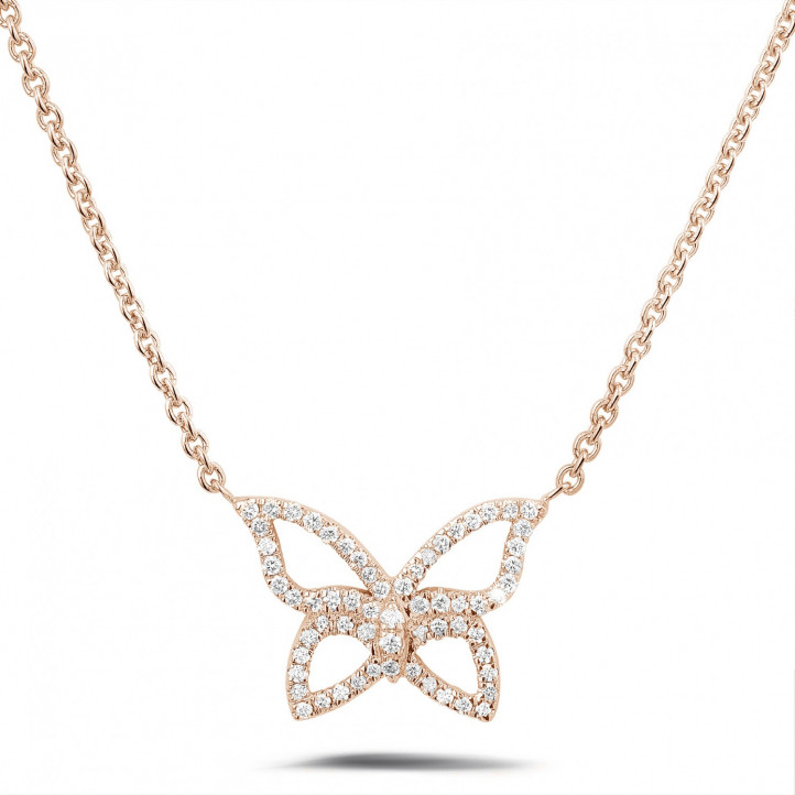 0.30 quilates collar mariposa diamante diseño en oro rosa