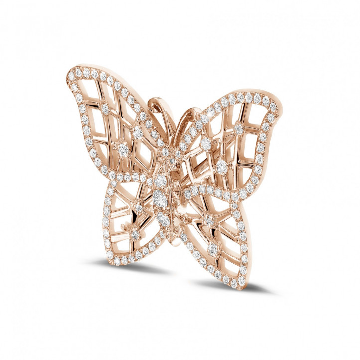 0.90 quilates broche mariposa diamante diseño en oro rojo