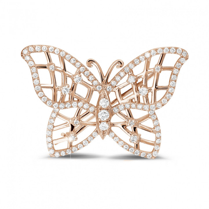 0.90 quilates broche mariposa diamante diseño en oro rojo