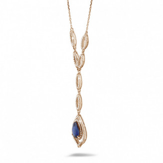Gargantilla - Gargantilla diamante en oro rojo con zafiro en forma de pera