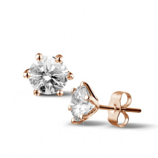 2.50 quilates pendientes diamantes clásicos en oro rojo con seis garras