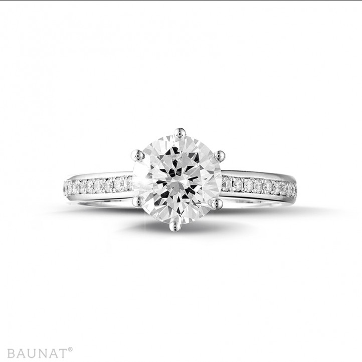 1.50 quilates anillo solitario diamante de oro blanco con diamantes en los lados
