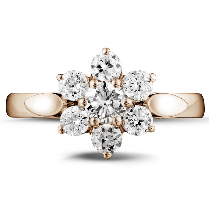 1.00 quilates anillo flor diamante en oro rojo