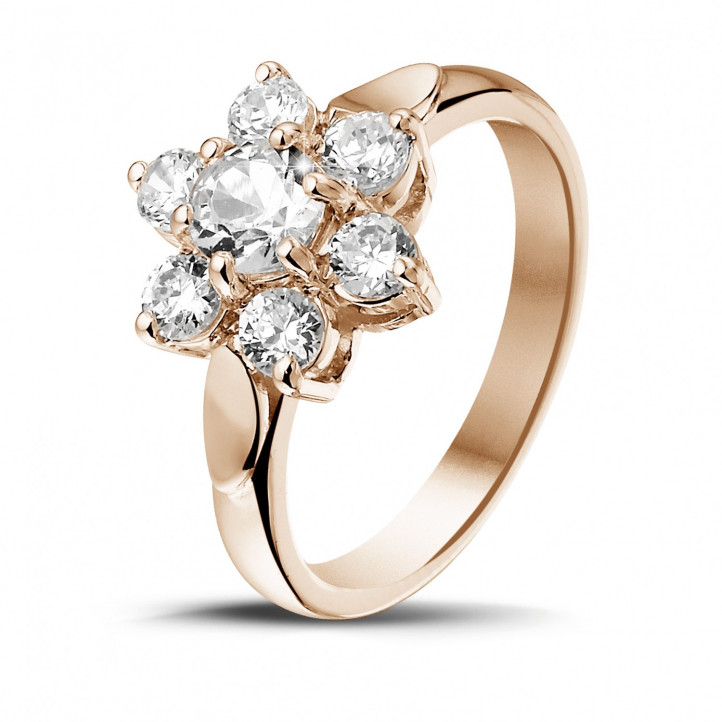 1.15 quilates anillo flor diamante en oro rojo