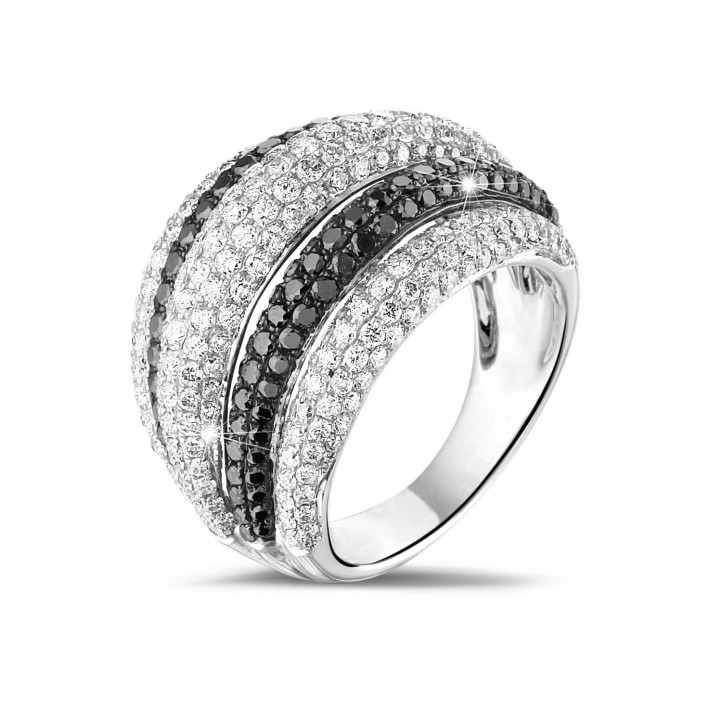 4.30 quilates anillo en oro blanco con diamantes redondos blancos y negros