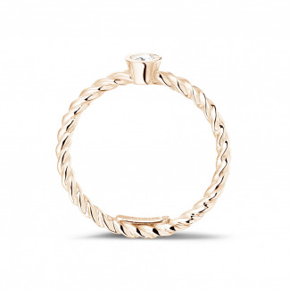 Anillos apilables - 0.07 quilates anillo trenzado de diamantes de combinación en oro rojo