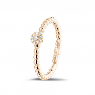 Anillos apilables - 0.04 quilates anillo de diamantes de combinación con bolitas en oro rojo