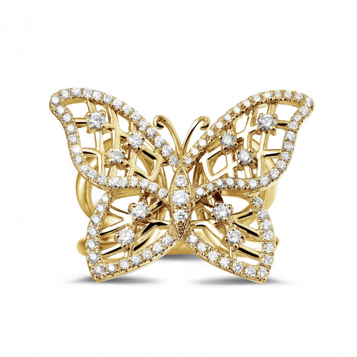 0.75 quilates anillo mariposa diseño diamante en oro amarillo