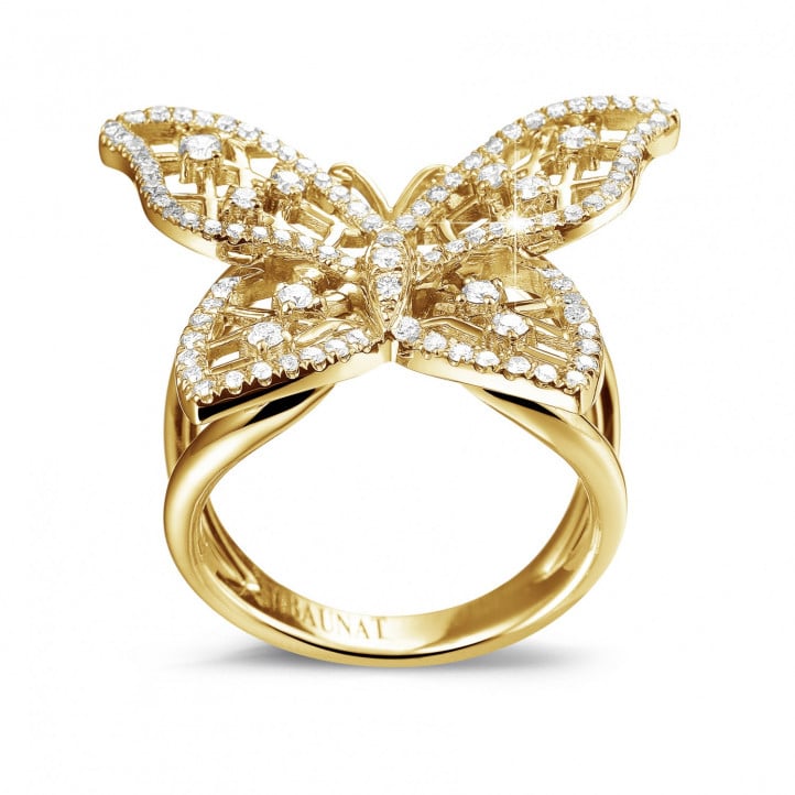 0.75 quilates anillo mariposa diseño diamante en oro amarillo