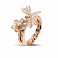 0.55 quilates anillo diamante flor y libélula diseño en oro rojo