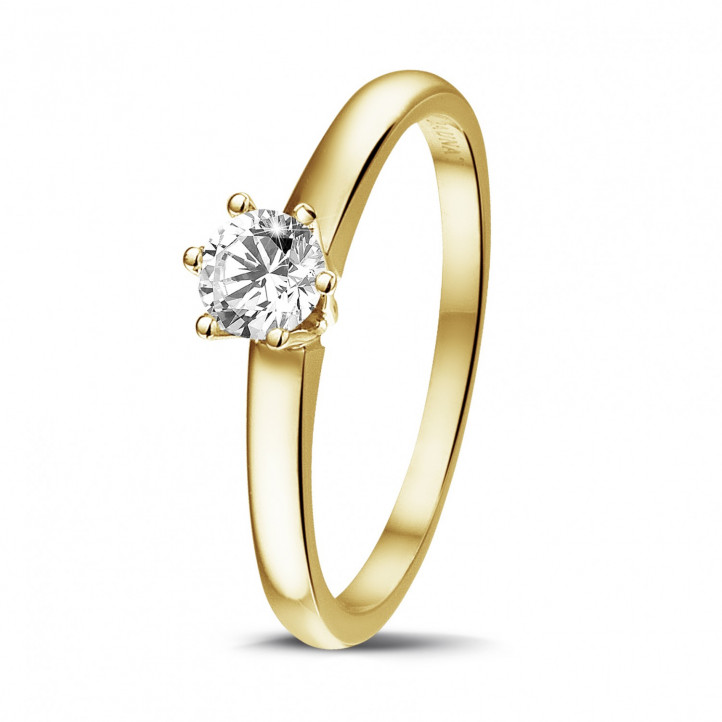 0.30 quilates anillo solitario diamante con 6 uñas en oro amarillo