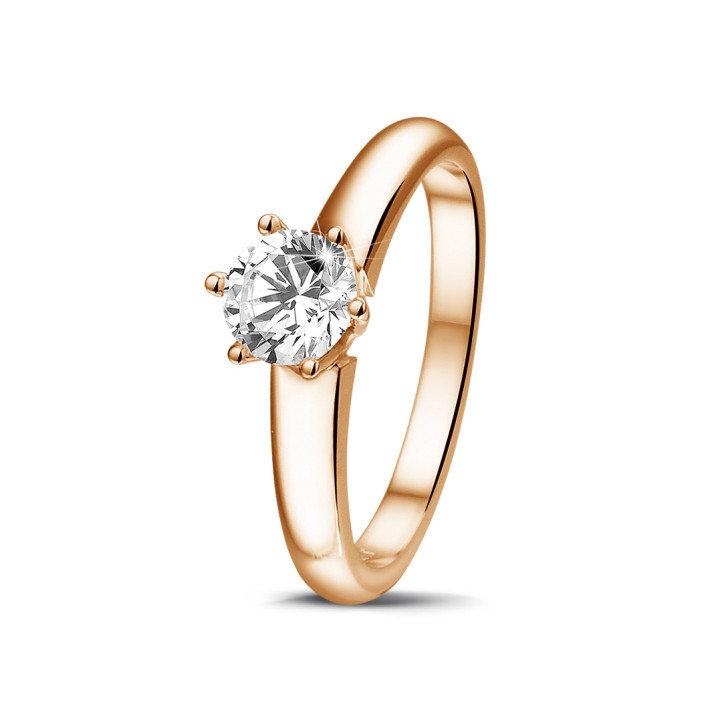 0.70 quilates anillo solitario diamante con 6 uñas en oro rojo